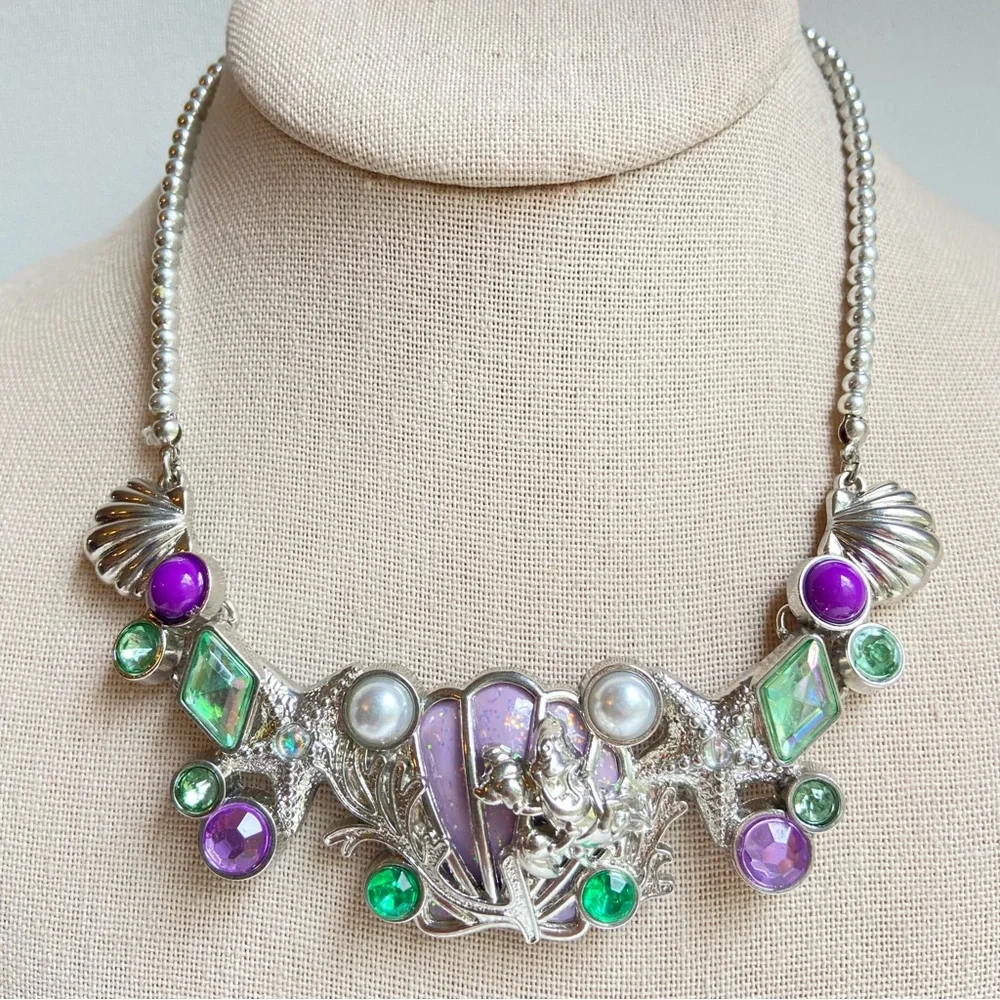 Disney Little Mermaid Ariel silvertone necklace with faux pearls and rhinestones
